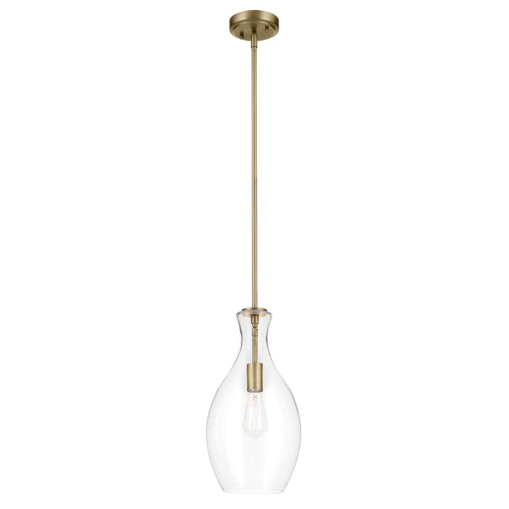 Everly 17.75" 1-Light Bell Pendant with Clear Seeded Glass in Brushed Natural Brass