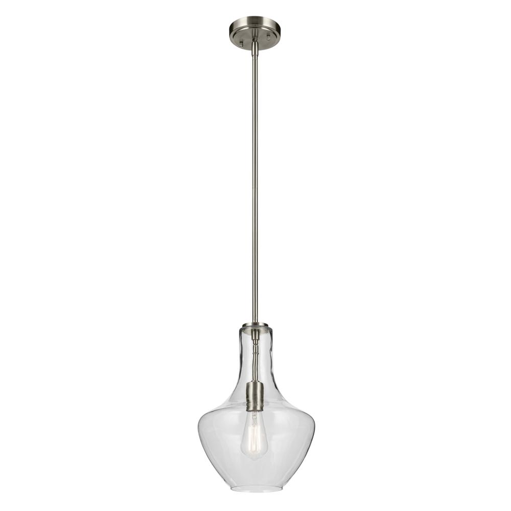 Everly 15.25" 1-Light Bell Pendant with Clear Glass in Brushed Nickel