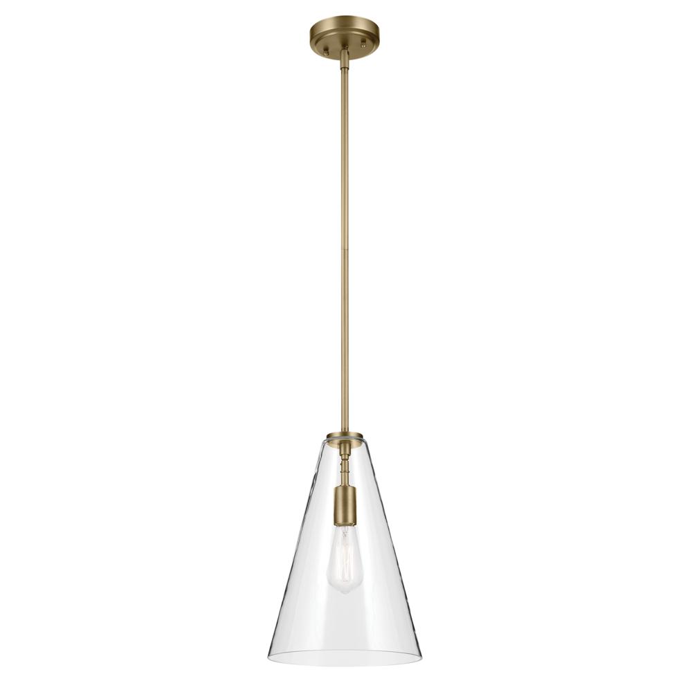 Everly 15.25" 1-Light Cone Pendant with Clear Glass in Natural Brass