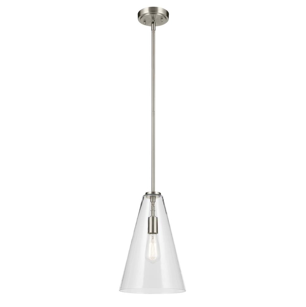 Everly 15.25" 1-Light Cone Pendant with Clear Glass in Brushed Nickel