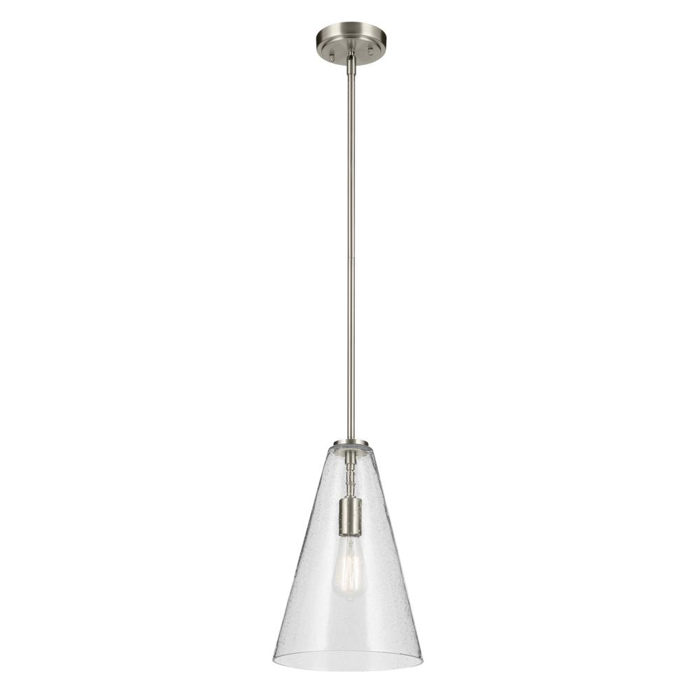 Everly 15.25" 1-Light Cone Pendant with Clear Seeded Glass in Brushed Nickel
