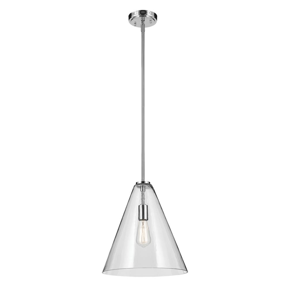 Everly 15.5" 1-Light Cone Pendant with Clear Glass in Chrome