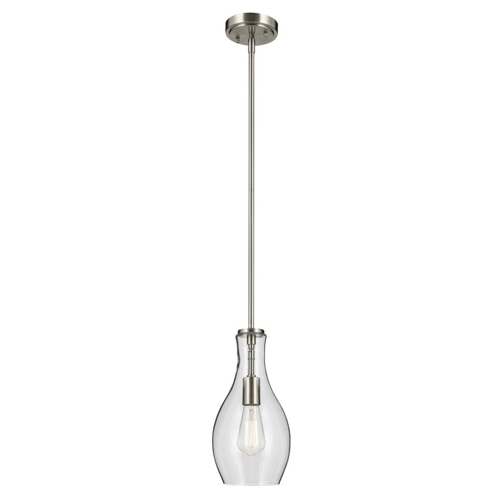 Everly 13.75" 1-Light Bell Pendant with Clear Glass in Brushed Nickel