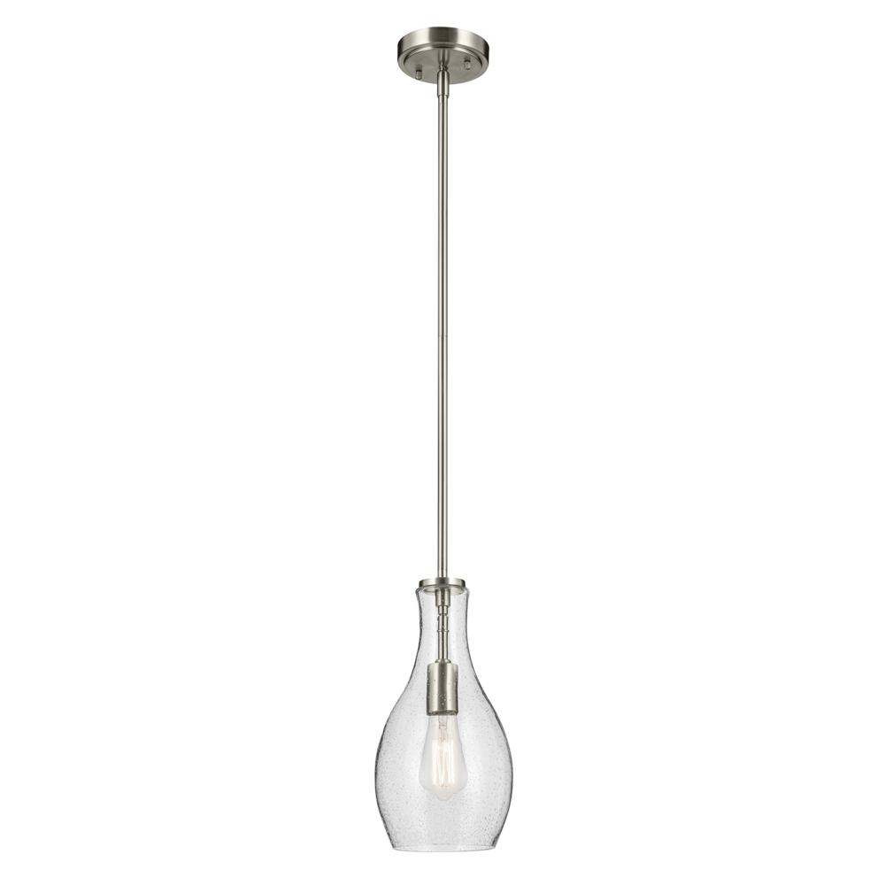 Everly 13.75" 1-Light Bell Pendant with Clear Seeded Glass in Brushed Nickel