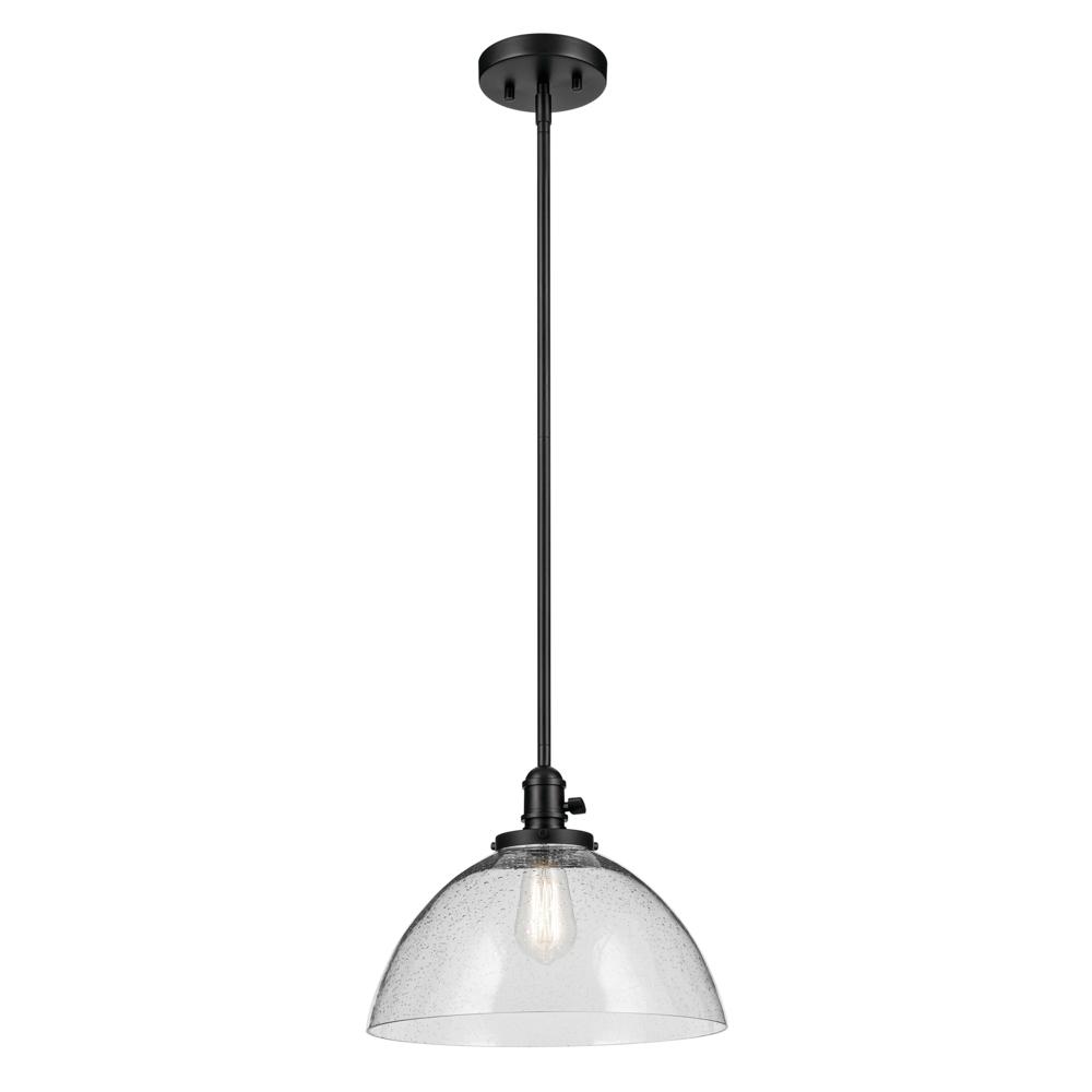 Avery 11" 1-Light Dome Pendant with Clear Seeded Glass in Black