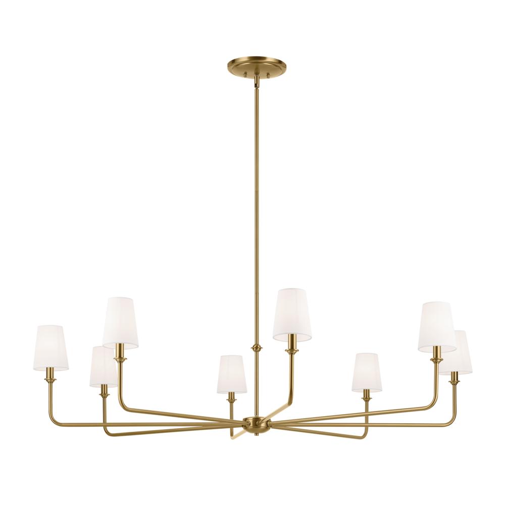Pallas 52" XL 8-Light Round Chandelier with White Linen Shade in Brushed Natural Brass