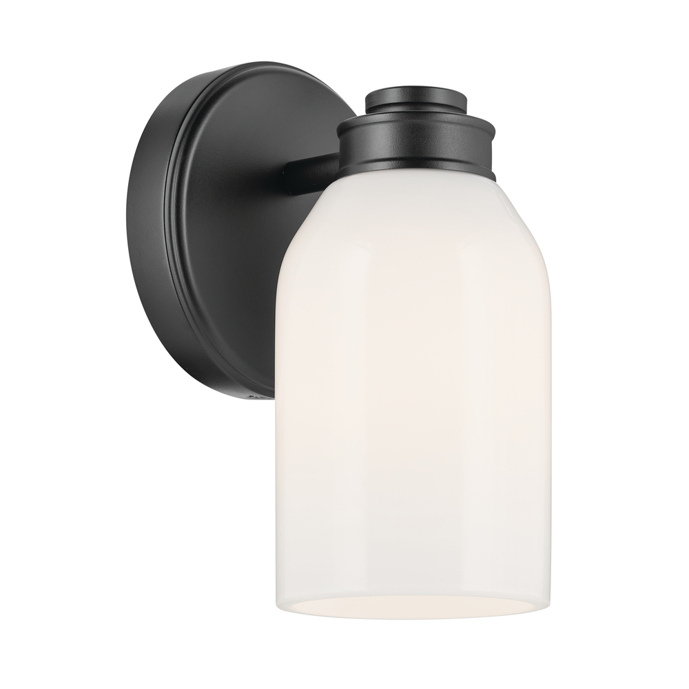 Shae 8.25" 1-Light Wall Sconce with White Opal Glass in Black