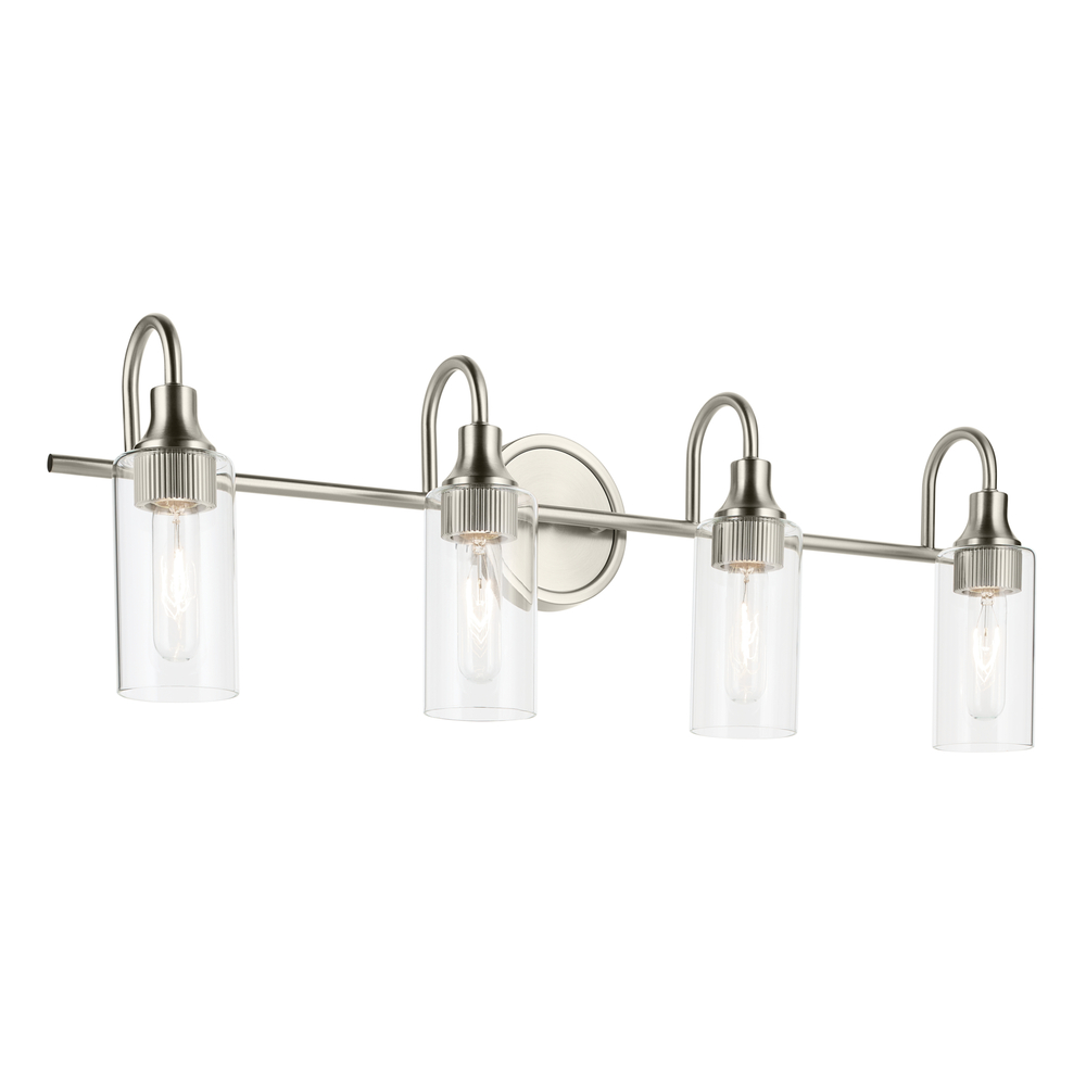 Kavi 31.5" 4-Light Vanity Light with Clear Glass in Brushed Nickel