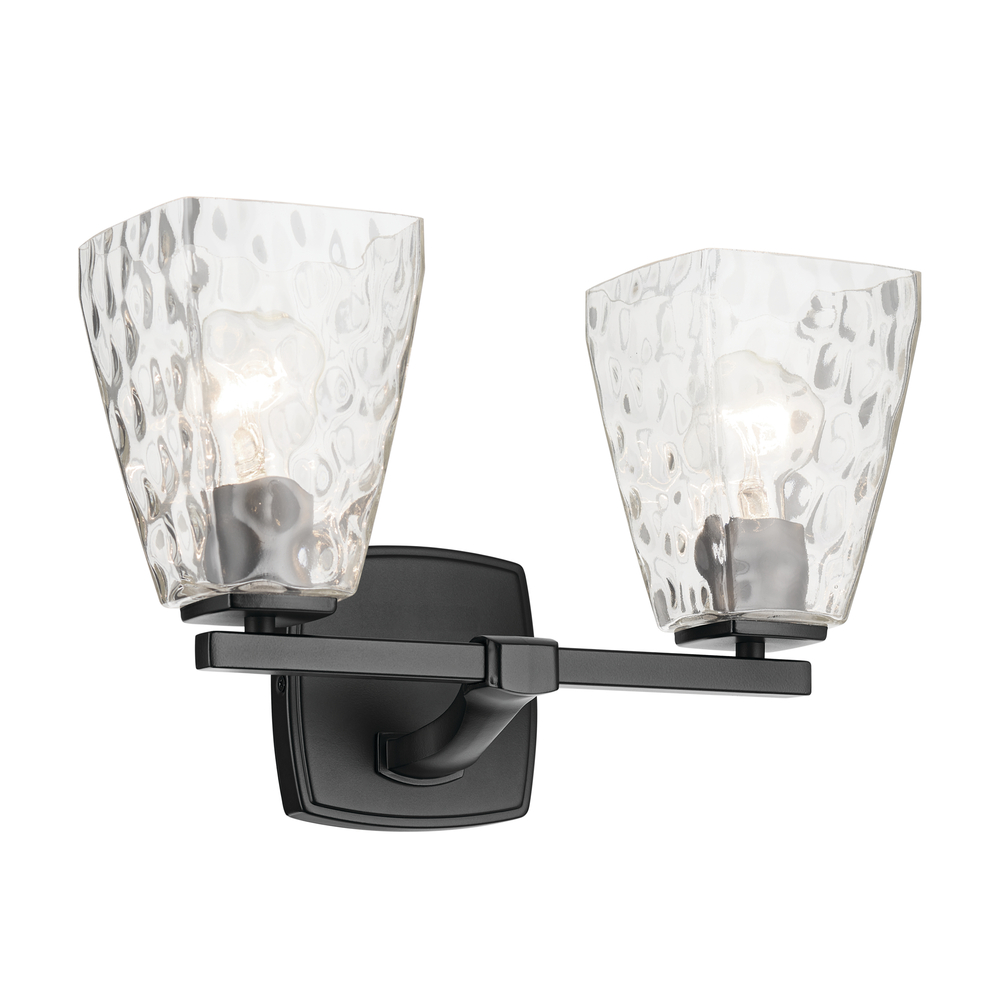 Marant 14.25" 2-Light Vanity Light with Clear Water Glass in Black