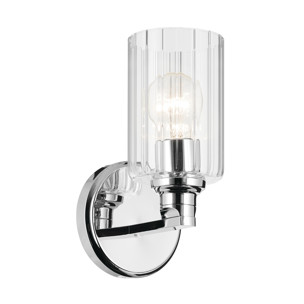 Gioe 9.5" 1-Light Wall Sconce with Clear Fluted Glass in Chrome