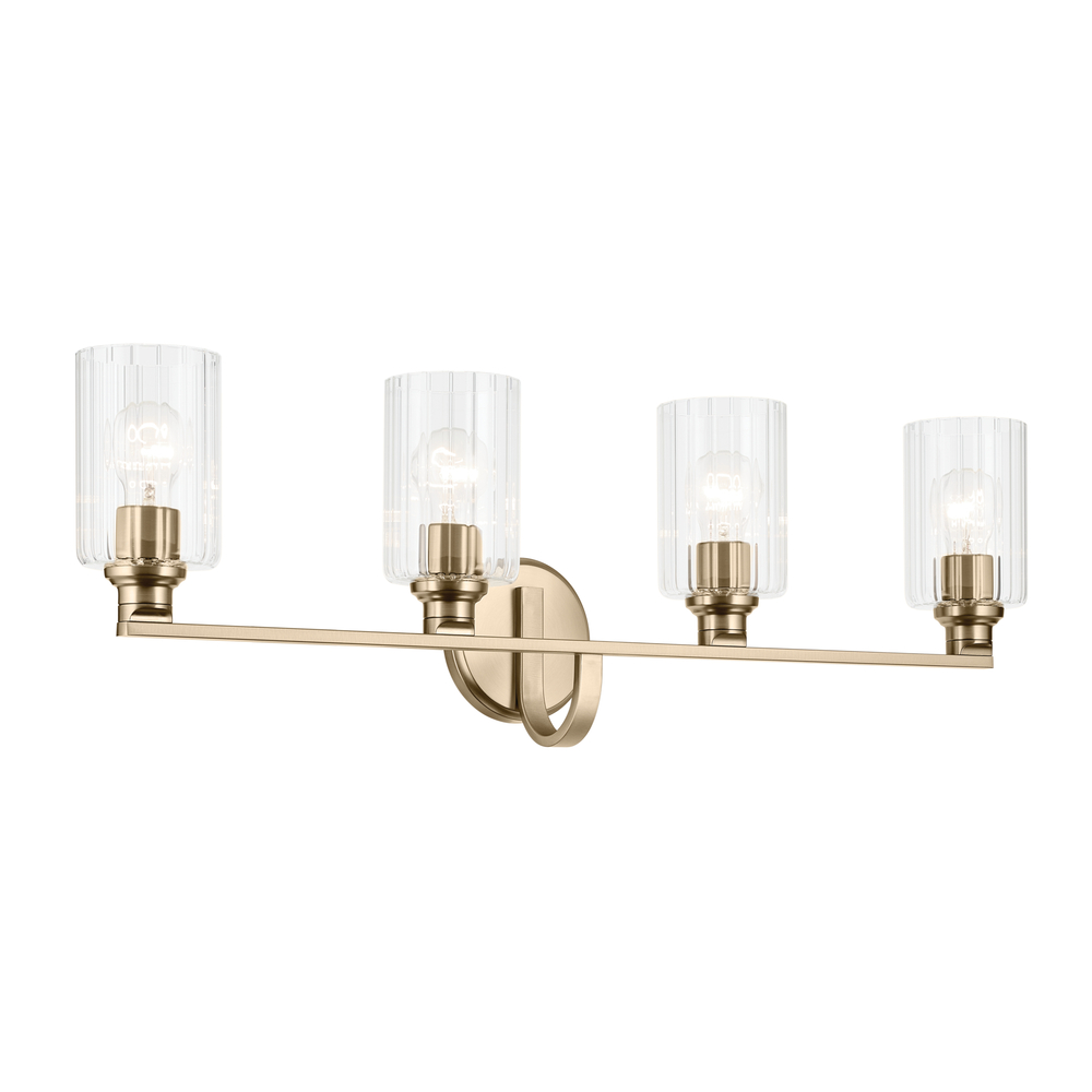 Gioe 32.25" 4-Light Vanity Light with Clear Fluted Glass in Champagne Bronze