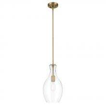 Kichler 42047NBRCS - Everly 17.75" 1-Light Bell Pendant with Clear Seeded Glass in Brushed Natural Brass