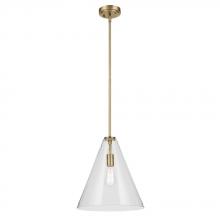 Kichler 42200NBRCS - Everly 15.5" 1-Light Cone Pendant with Clear Seeded Glass in Natural Brass