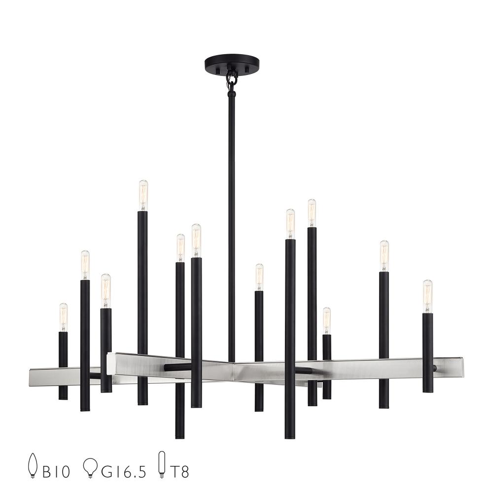 12 Light Black Extra Large Foyer Chandelier with Brushed Nickel Accents