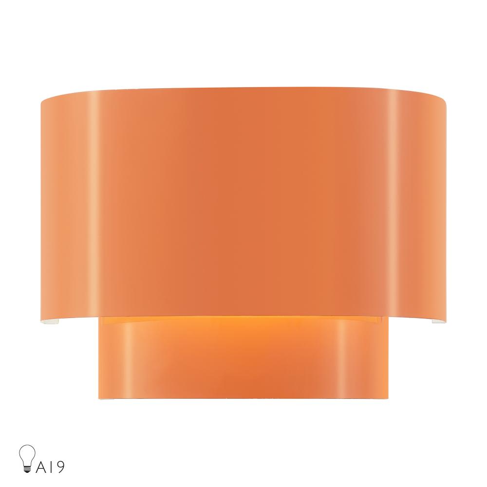 1 Light Shiny Orange ADA Sconce with Shiny Orange Metal Shade with Shiny White Inside
