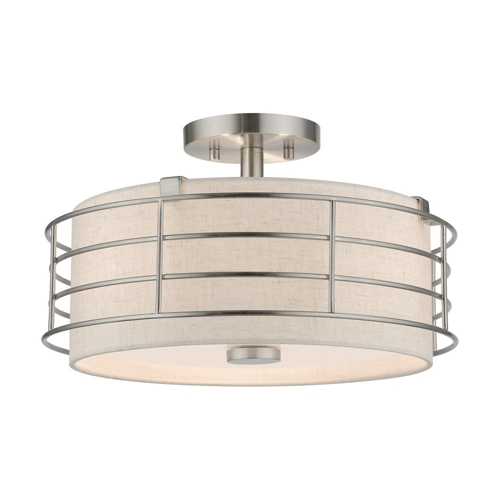 3 Light Brushed Nickel Large Semi-Flush