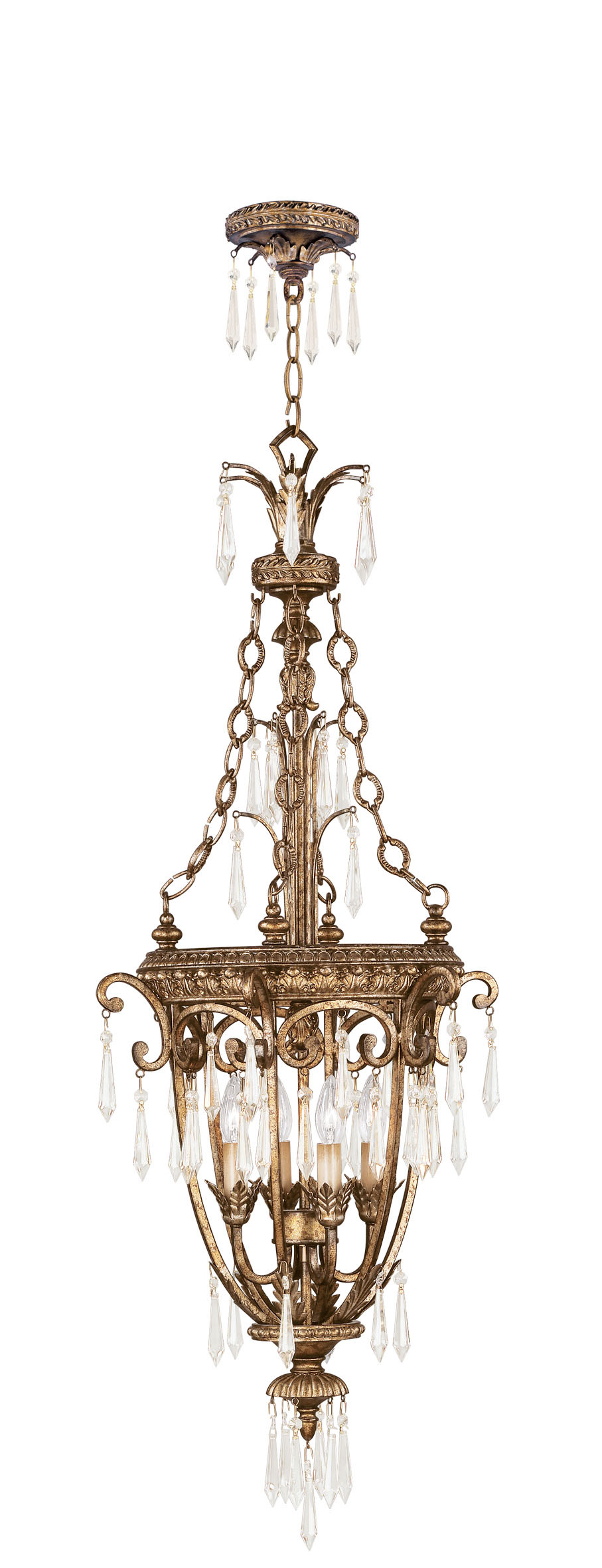 4 Light Vintage Gold Leaf Foyer