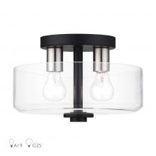Livex Lighting 46122-04 - 2 Light Black Medium Semi-Flush with Mouth Blown Clear Glass and Brushed Nickel Accents