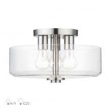 Livex Lighting 46123-91 - 3 Light Brushed Nickel Large Semi-Flush with Mouth Blown Clear Glass