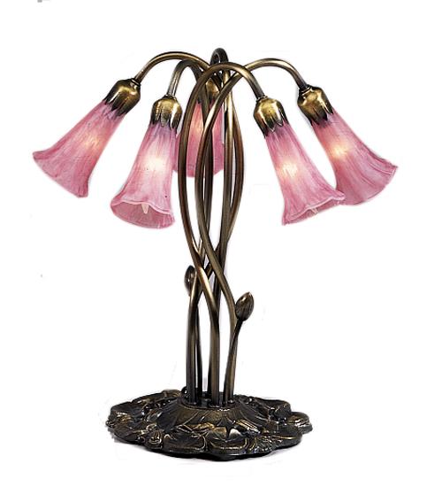 17" High Pink Tiffany Pond Lily 5 Light Accent Lamp