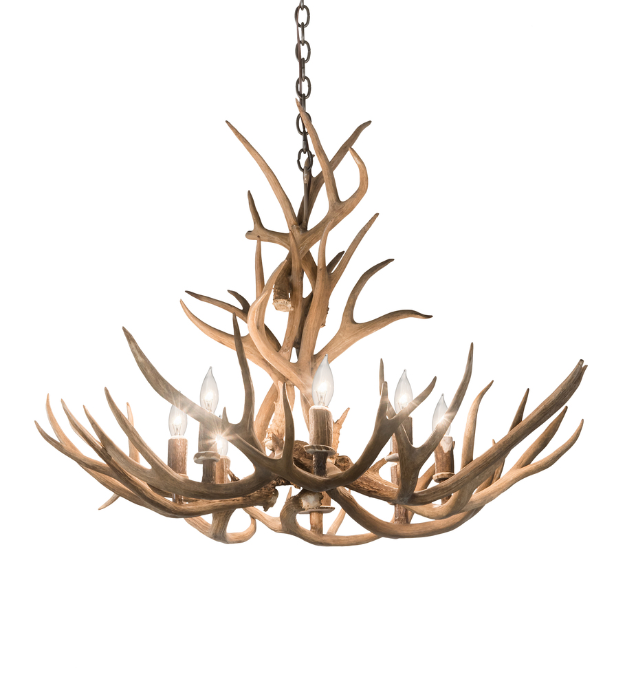 32" Wide Antlers Mule Deer 8 Light Chandelier