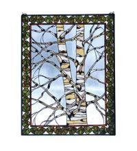 Meyda Blue 73265 - 28"W X 36"H Birch Tree in Winter Stained Glass Window