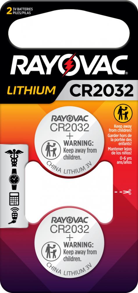 Rayovac Lithium Coin Cell Batteries Size 2032 3V, 2 Pack