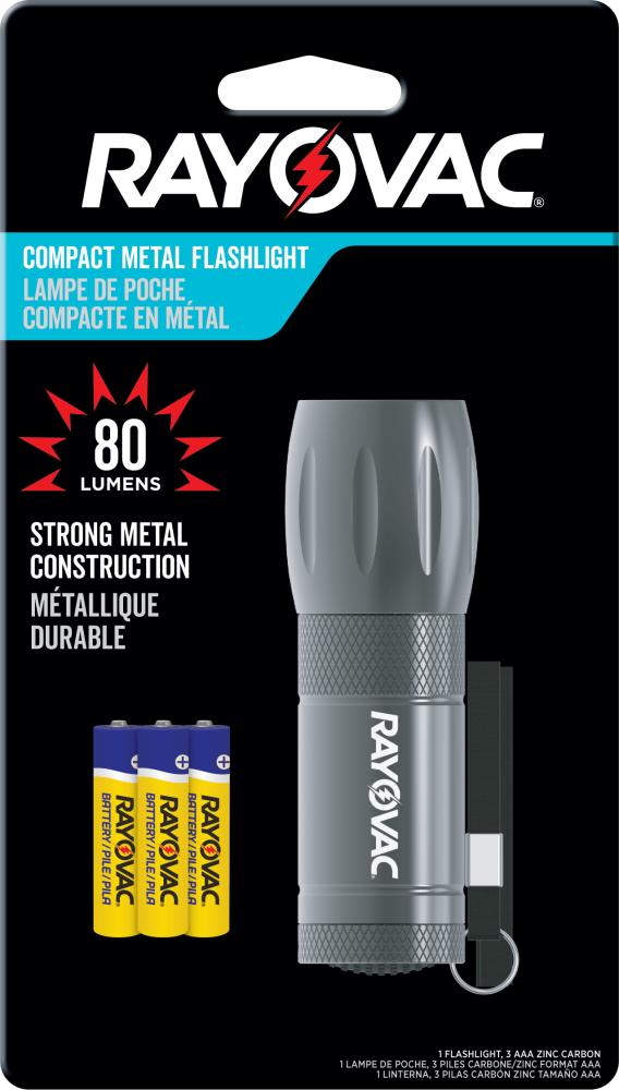 Rayovac Compact Metal LED Flashlight, 80 Lumen, Durable Emergency Light, Batteries Included