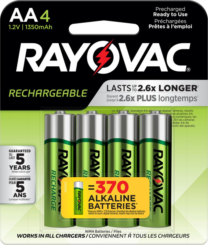 Rayovac Rechargeable NiMH AA Batteries, 4 Pack