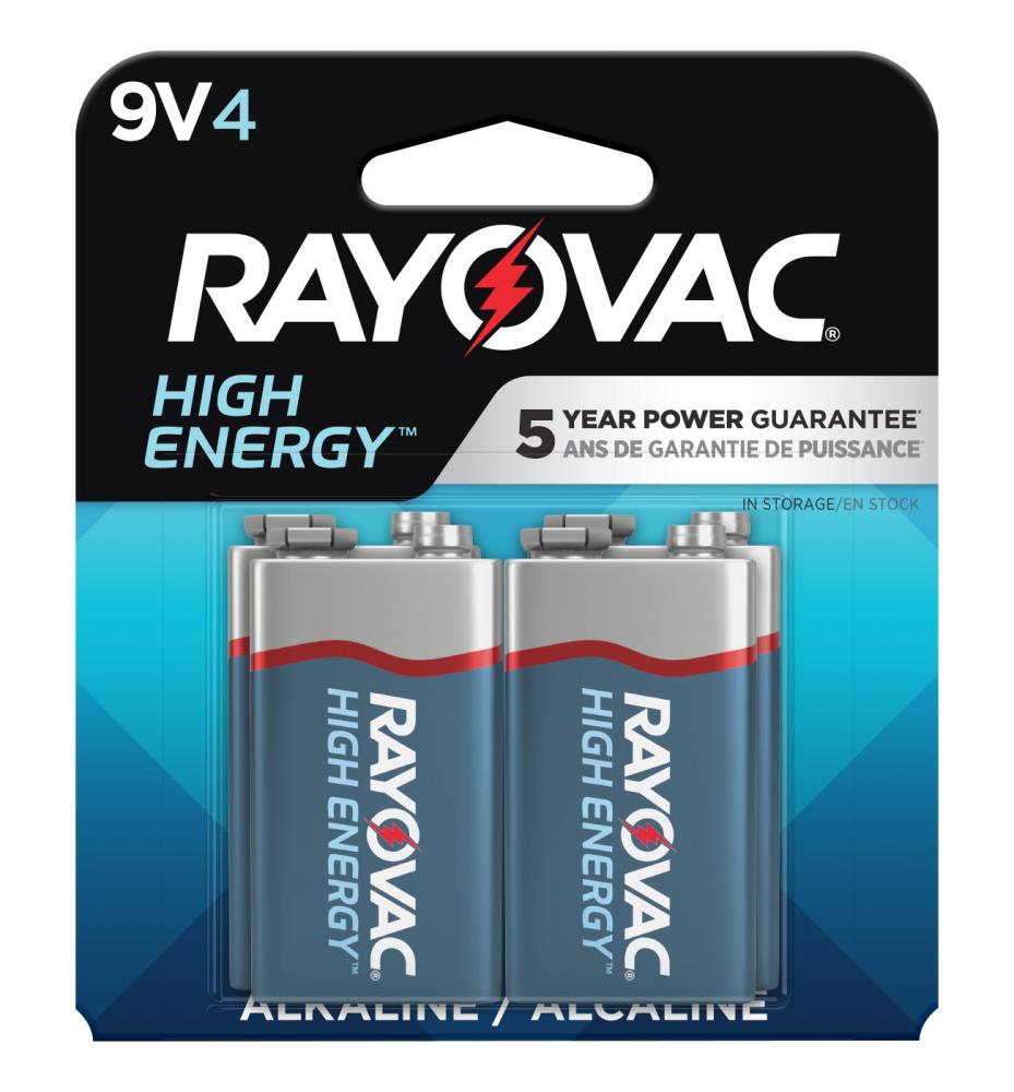 Rayovac High Energy 9V Batteries (4 Pack), Alkaline 9 Volt Batteries