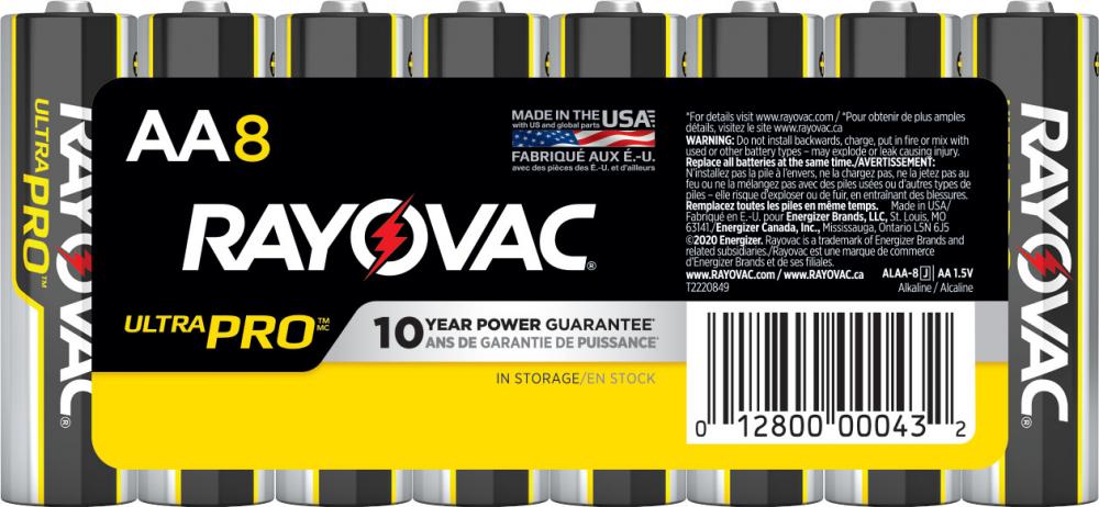 Rayovac Ultra Pro Alkaline AA Batteries, 8 Pack