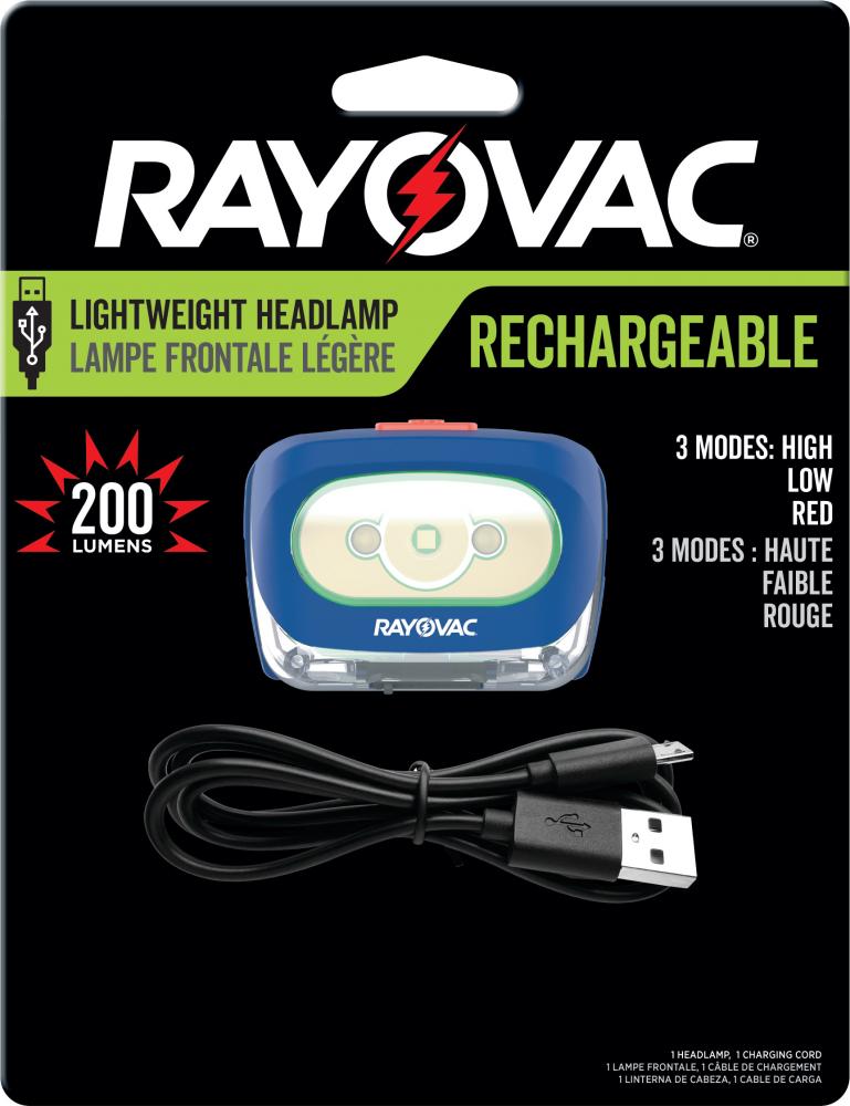 Rayovac Value Rechargeable Headlamp, 200 Lumen, IPX4 Water Resistant, Shatterproof Lens