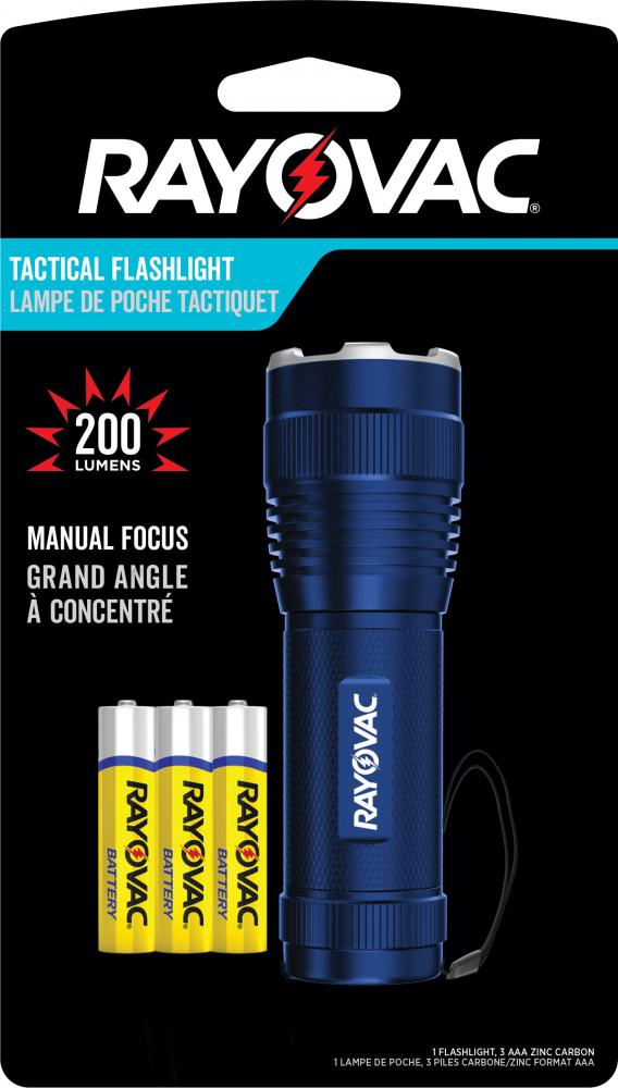 Rayovac Handheld Tactical 200 Lumen LED Flashlight, Batteries Included