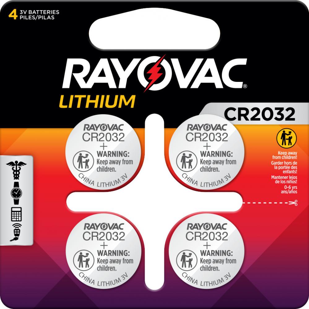 Rayovac Lithium Coin Cell Batteries Size 2032 3V, 4 Pack