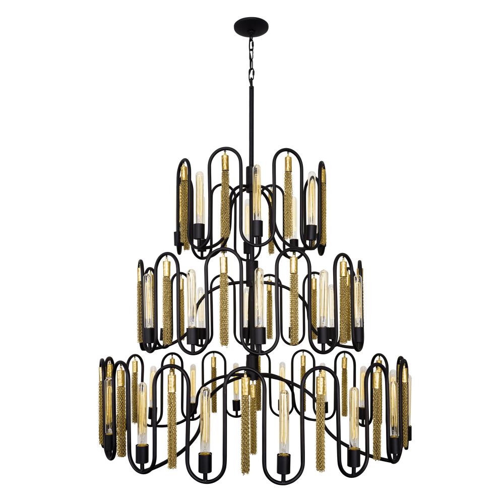 Darden 36-Lt 3-Tier Chandelier - Matte Black/Antique Gold