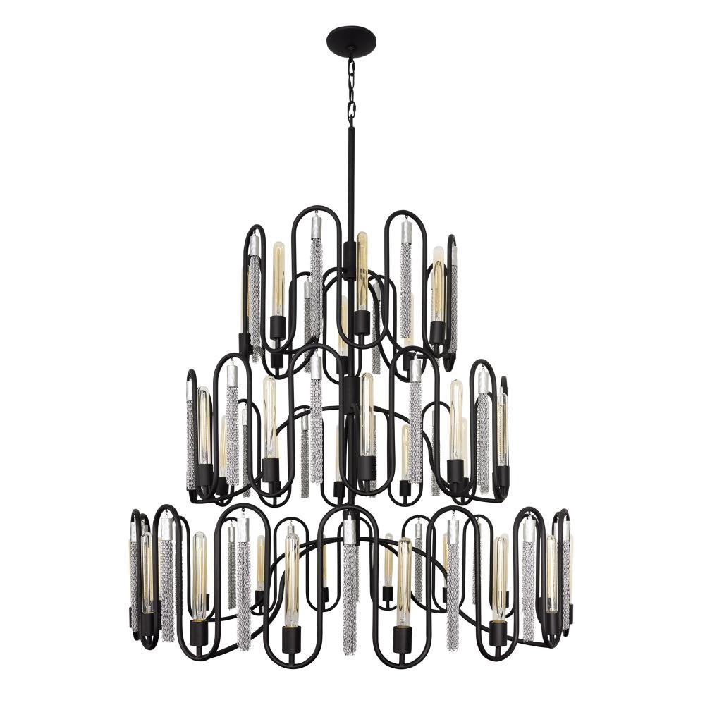 Darden 36-Lt 3-Tier Chandelier - Matte Black/Painted Chrome