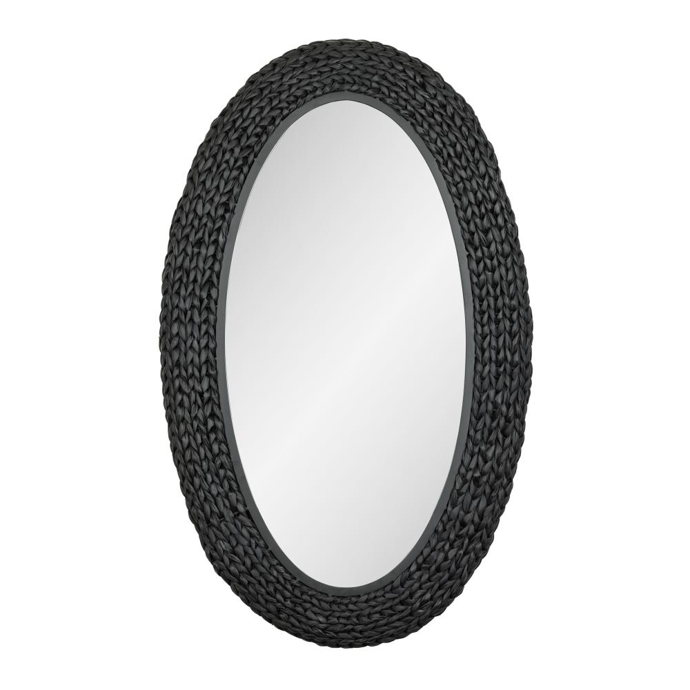 Athena 24x40 Oval Wall Mirror - Matte Black/Black Seagrass