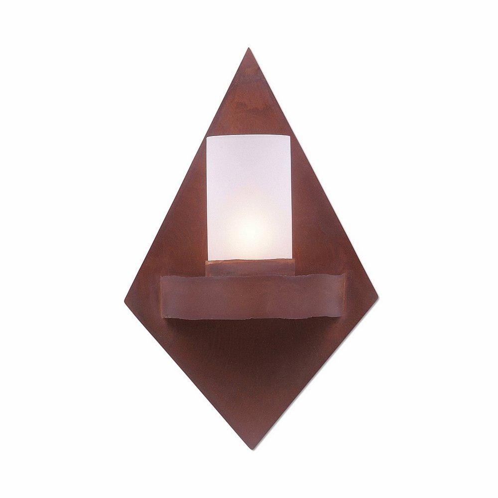 Wisley Diamond Sconce - Rustic Plain - Frosted Glass Bowl - Rust Patina Finish