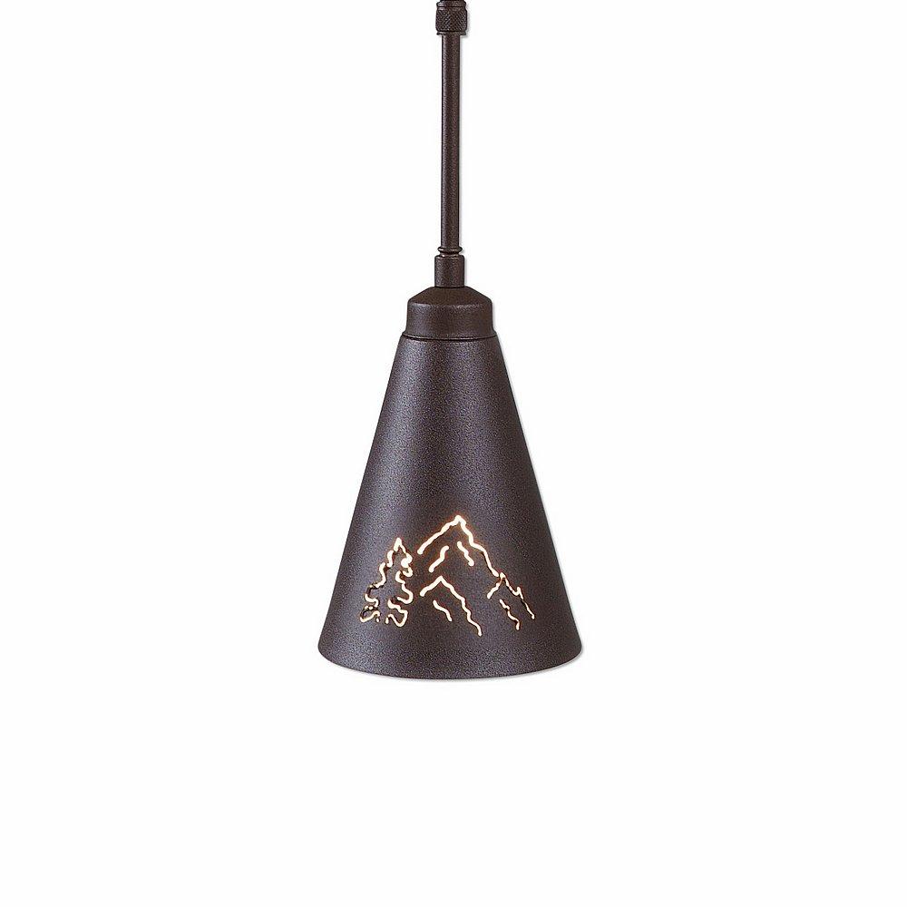 Canyon Pendant Extra Small - Mountain-Pine Tree Cutouts - Rustic Brown Finish - Adjustable Stem