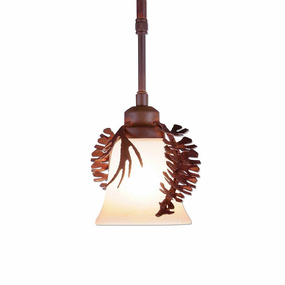 Sienna Pendant Single - Spruce Cone - Two-Toned Amber Cream Bell Glass - Rust Patina Finish