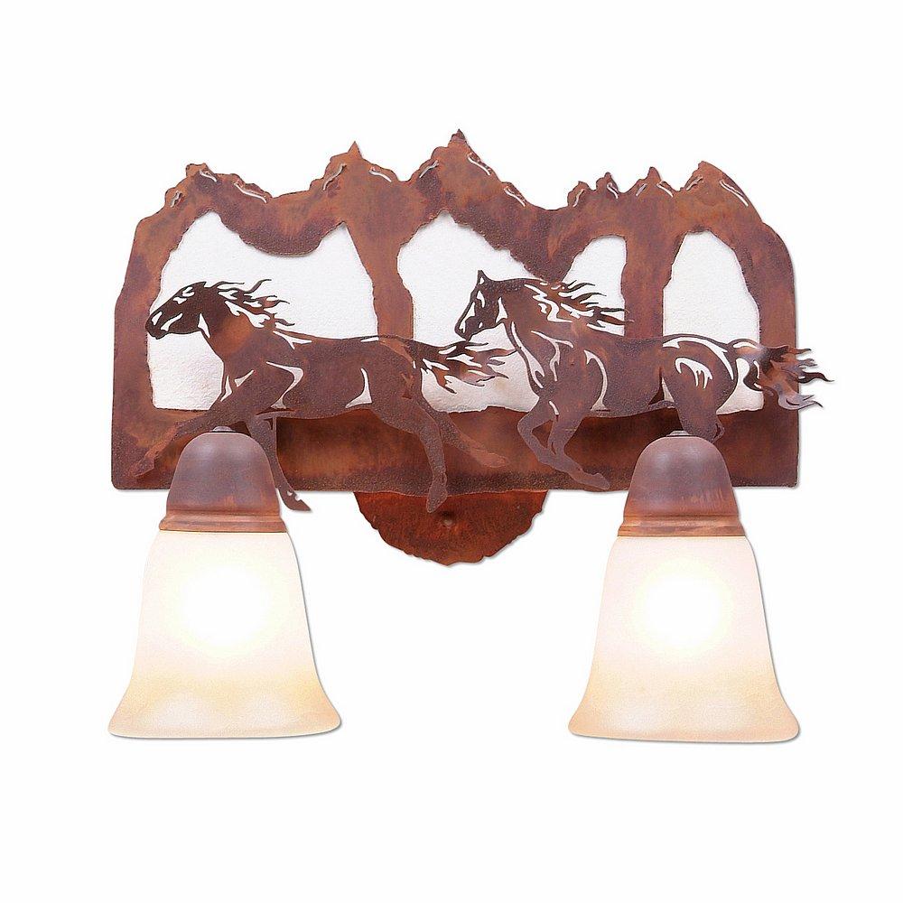 Lakeside Double Bath Vanity Light - Horse Mountain - Two-Toned Amber Cream Bell Glass