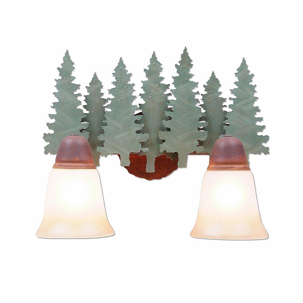 Lakeside Double Bath Vanity Light - Pine Tree - Two-Toned Amber Cream Bell Glass