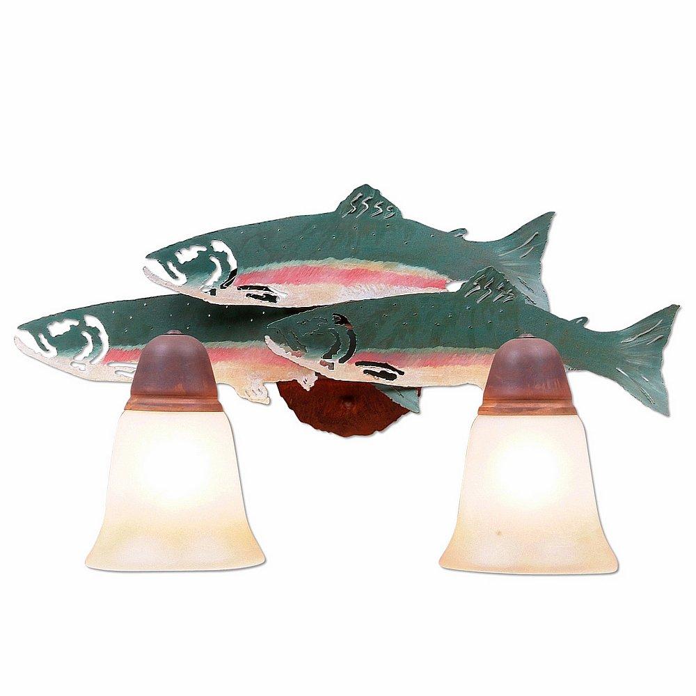 Lakeside Double Bath Vanity Light - Trout - Two-Toned Amber Cream Bell Glass - Fish Stain