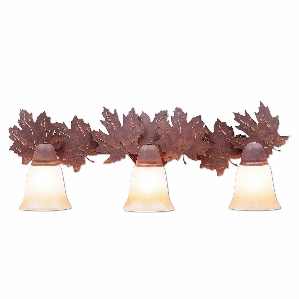 Lakeside Triple Bath Vanity Light - Maple Leaf - Two-Toned Amber Cream Bell Glass