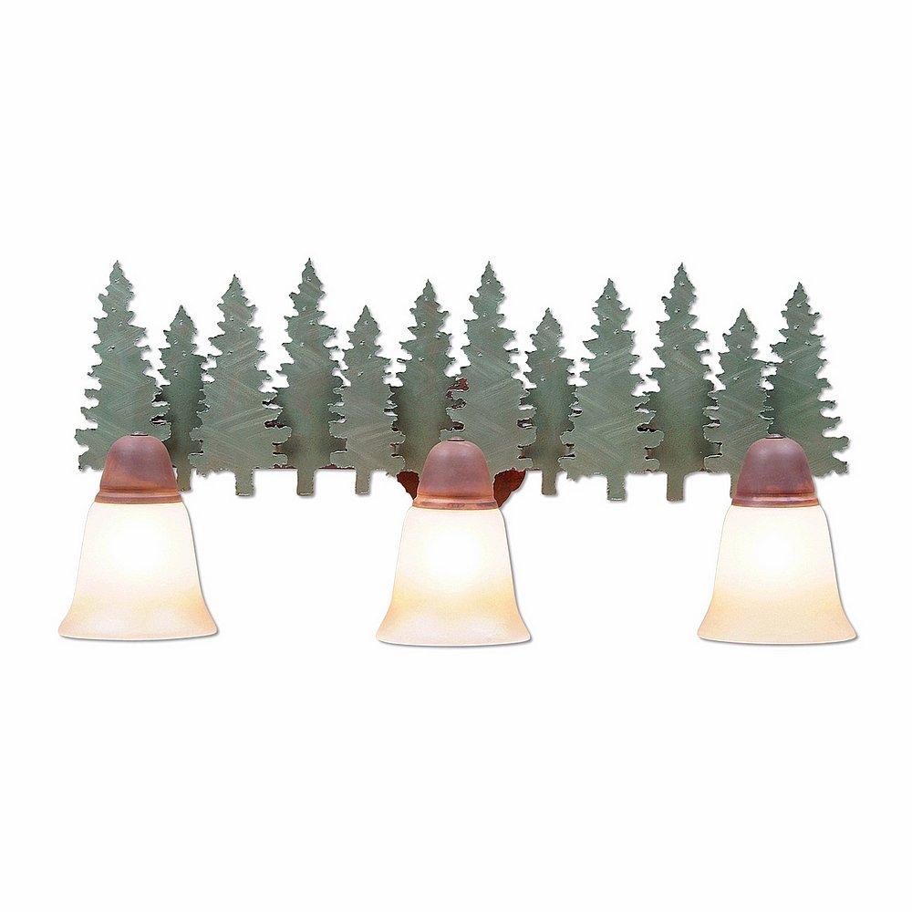 Lakeside Triple Bath Vanity Light - Pine Tree - Two-Toned Amber Cream Bell Glass