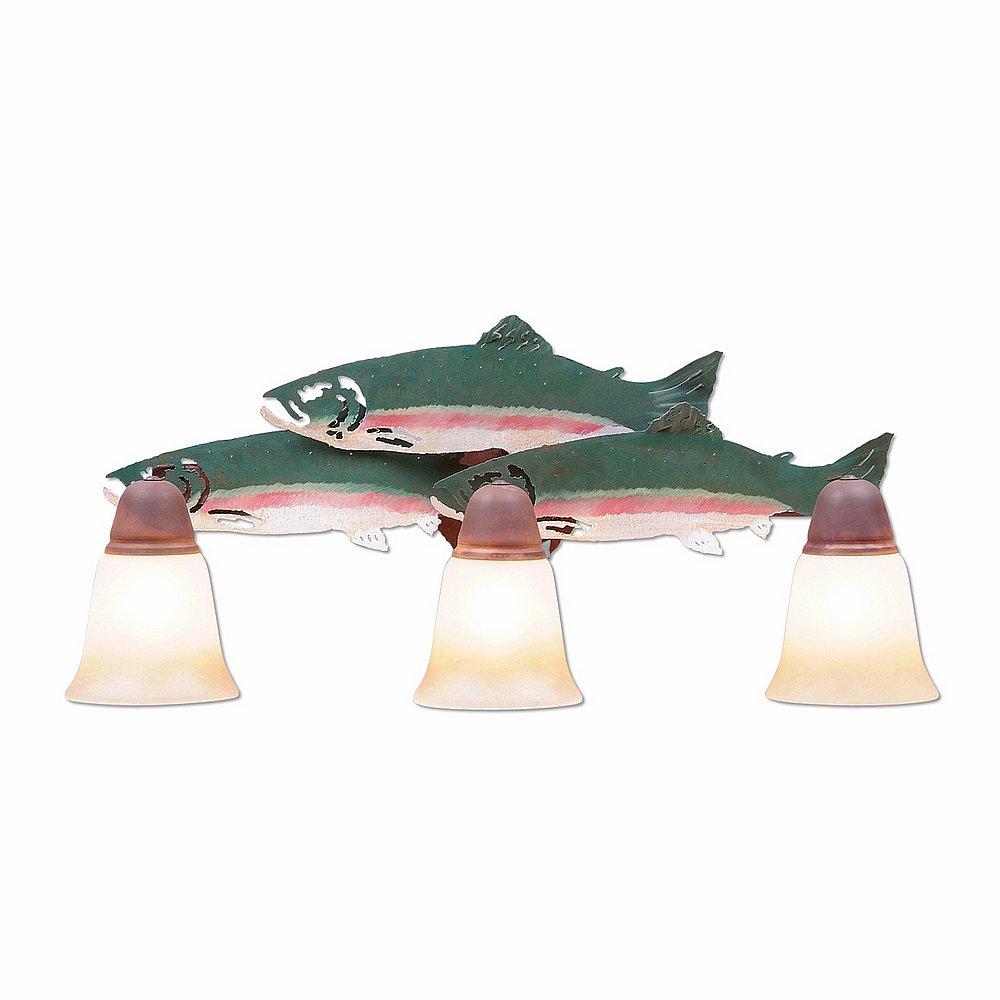 Lakeside Triple Bath Vanity Light - Trout - Two-Toned Amber Cream Bell Glass - Fish Stain