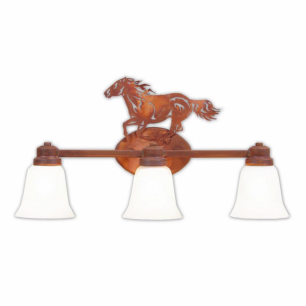 Sienna Triple Bath Vanity Light - Horse - Opal White Bell Glass - Rust Patina Finish