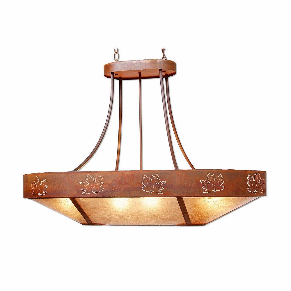 Ridgemont Chandelier Oval - Maple Cutout - Almond Mica Shade - Rust Patina Finish