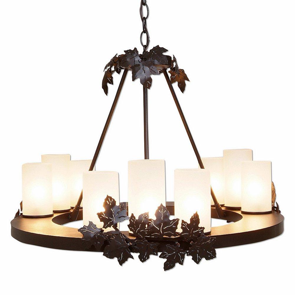 Wisley Chandelierd Large - Maple Leaf - Frosted Glass Bowl - Dark Bronze Metallic Finish