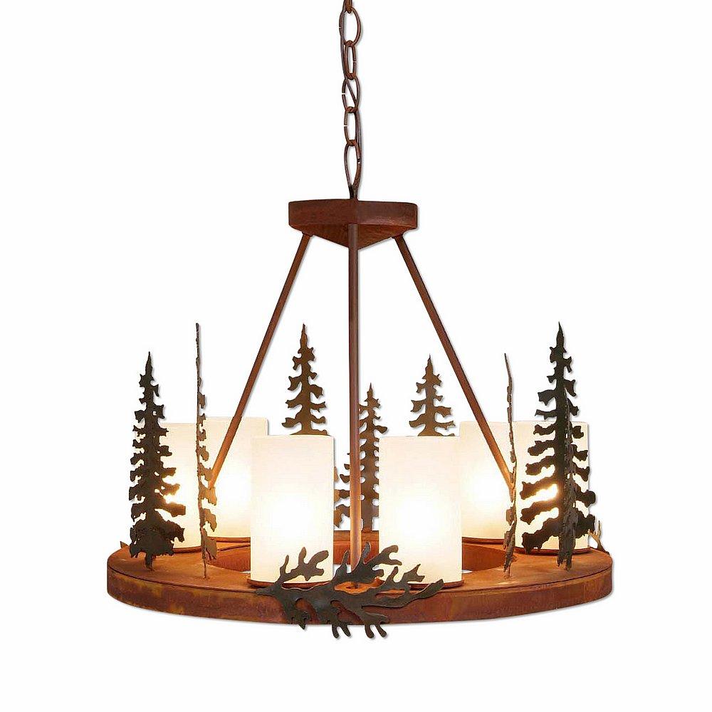 Wisley Chandelierd Small - Cedar Tree - Frosted Glass Bowl - Cedar Green-Rust Patina base Finish